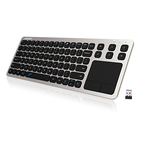 Product Cover Wireless Keyboard, Arteck 2.4G Wireless Touch TV Keyboard with Easy Media Control and Built-In Touchpad Mouse Solid Stainless Ultra Compact Full Size Keyboard for TV-Connected Computer, Smart TV, HTPC
