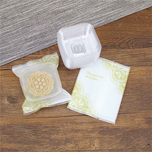 Product Cover 50g Vintage Moon Cake Plastic Bags Hot Seal Cookie Candy Bag With Trays 100 Sets (50G Yellow Lace)