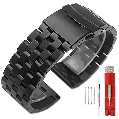 Product Cover 22mm Black Watch Band Premium Quality Stainless Steel Metal Deployment Double Clasp Strap for Men Women