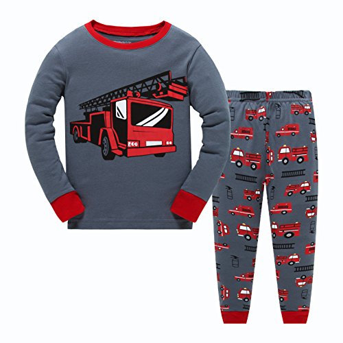 Product Cover Little Boys Pajamas for Toddler Clothes Set Trian Truck Sleepwear Long Sleeve 100% Cotton 2 Piece Kids Pjs Size 1-10 Years