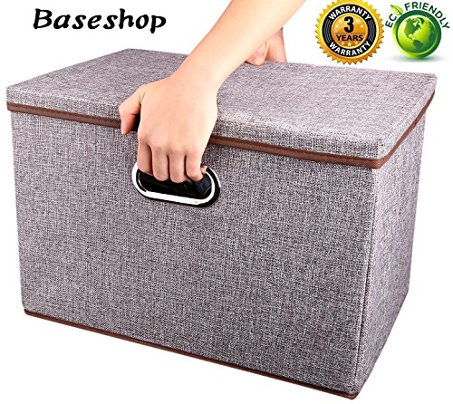 Product Cover Storage Container Organizer bin Collapsible,Large Foldable Linen Fabric Gray Box with Removable Lid and Handles, for Home,Baby,Office,Nursery,Closet,Bedroom,Living Room,NO Peculiar Smell [1-Pack]