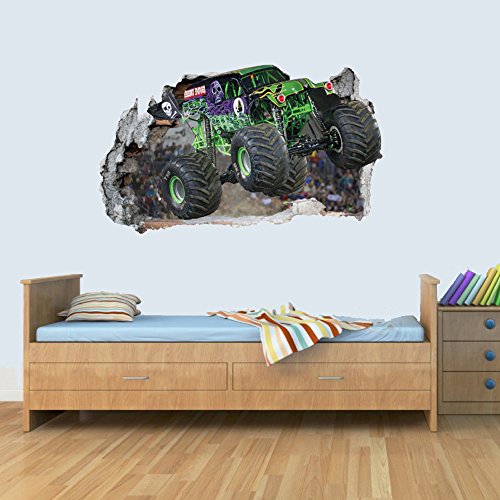Product Cover L Vinyl Wall Smashed 3D Art Stickers of Monster Truck Poster Bedroom Boys Girls