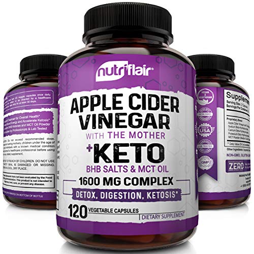 Product Cover 1600MG - Apple Cider Vinegar Capsules with Mother + Keto Diet Pills BHB Salts with MCT Oil - 120 Veggie Capsules - Best Ketosis, Detox, Cleanse Supplement, ACV Keto Pills Support for Women and Men