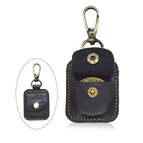 Product Cover AA Medallion or Coin Holder, Leather Key Chain Snap Open Leather Case (Black)