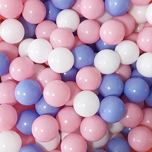 Product Cover MoonxHome Pit Balls Crush Proof Plastic Children's Toy Balls Macaron Ocean Balls 2. 15 Inch Pack of 100 White&Blue&Pink