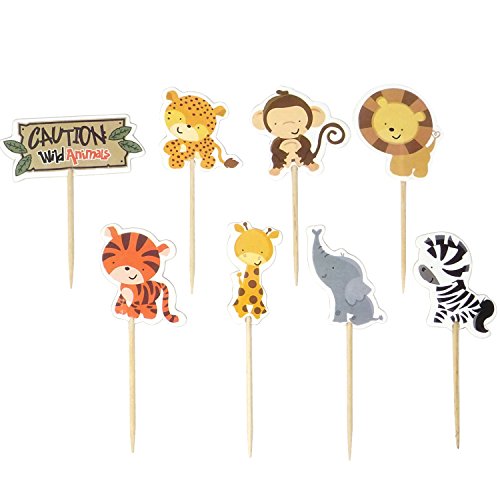 Product Cover Honbay 48PCS Double Sided Zoo Animal Theme Dessert Muffin Cake Cupcake Toppers Picks Cake Decoration for Kids Animal Themed Party, Baby Shower or Birthday Party Decoration,etc