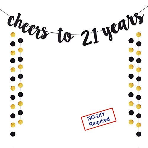 Product Cover Cheers to 21 Years Gold Glitter Banner for Adult 21st Birthday Party Supplies Wedding Anniversary Party Decorations