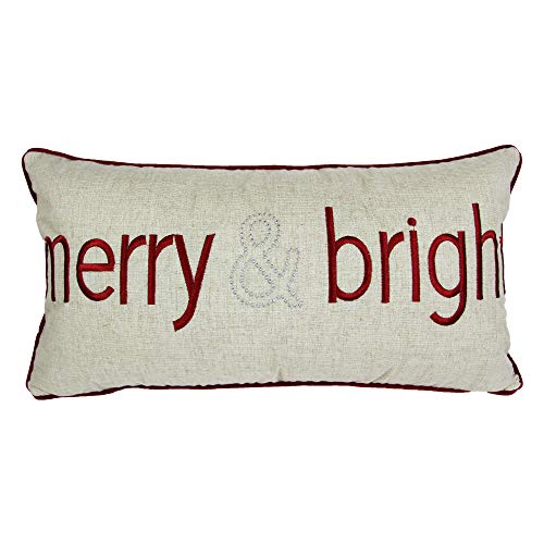 Product Cover Homey Cozy Embroidery Throw Pillow Cover, Merry Christmas Series Merry Bright Luxury Soft Fuzzy Cozy Warm Slik Gift Square Couch Cushion Pillow Case 14 x 20 Inch, Cover Only
