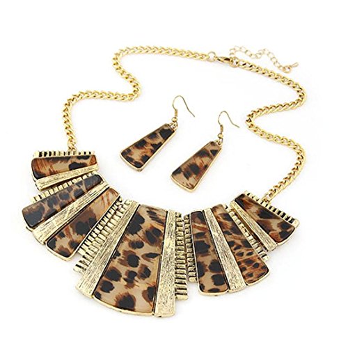 Product Cover sameno 2018 Fashion New Girl Women Mixed Style Bohemia Leopard Bib Chain Necklace+Earrings Jewelry (Brown)
