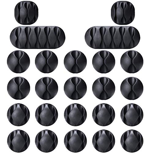 Product Cover OHill Pack of 24 Self Adhesive Black Cable Clip Holders for Organizing Cable Cords Home and Office