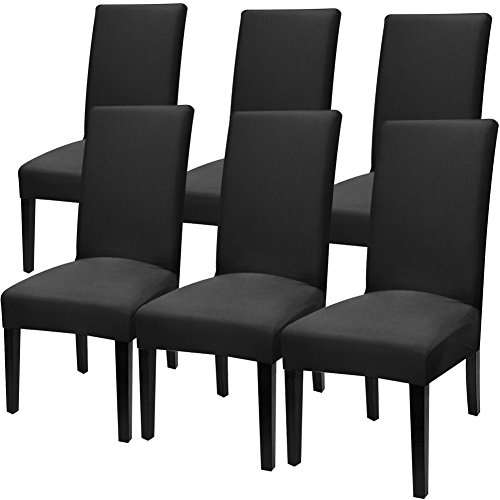 Product Cover Fuloon 6 Pack Super Fit Stretch Removable Washable Short Dining Chair Protector Cover Seat Slipcover for Hotel,Dining Room,Ceremony,Banquet Wedding Party (Deep Black)