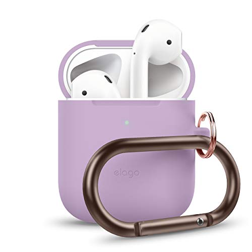 Product Cover elago AirPods Hang Case [Lavender] - Compatible with Apple AirPods 1 & 2, Supports Wireless Charging, Extra Protection, Added Carabiner, Front LED Visible