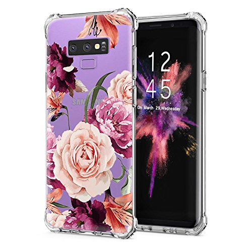Product Cover LUOLNH Compatible with Galaxy Note 9 Case,Samsung Galaxy Note 9 Case with Flower,Slim Shockproof Clear Floral Pattern Soft Flexible TPU Back Cover for Samsung Galaxy Note 9 (Purple)