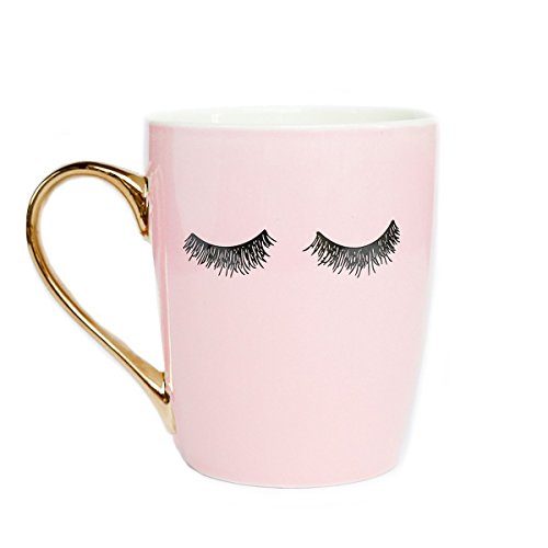 Product Cover Sweet Water Decor Eyelashes Coffee Mug with Gold Handle | Pink Coffee Mug Lash Mug Eyelash Mug Cute Mugs Eyelashes Mug Wink Mug Girly Coffee Cup, 16 oz (Pink)