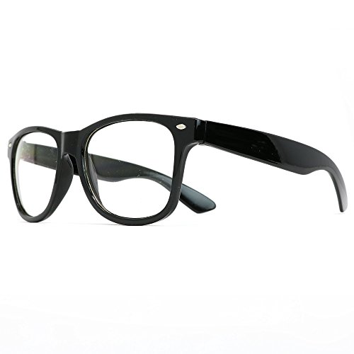 Product Cover Skeleteen Retro Nerd Costume Glasses - Oversized Black Hipster Eyeglasses with Clear Lenses - 1 Pair