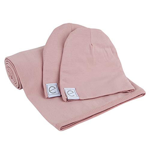 Product Cover Ely's & Co Cotton Knit Jersey Swaddle Blanket and 2 Beanie Gift Set, Large Receiving Blanket - Mauve Lavender