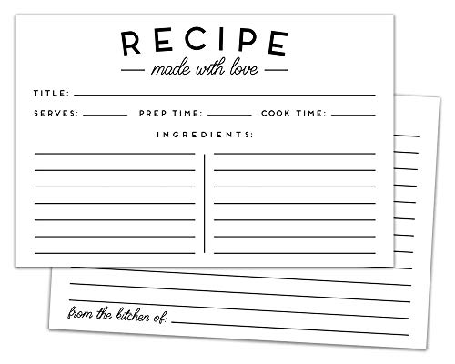 Product Cover Set of 50 Premium Recipe Cards - 4x6 Double Sided - Black and White Modern Style