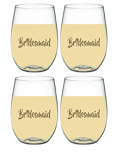 Product Cover 4-pack WINE-OH! Designer Shatterproof BPA Free Plastic 16 ounce Stemless Wine Glass (BRIDESMAID)
