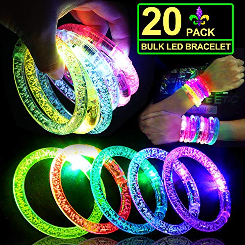 Product Cover TURNMEON 20 PACK LED Bracelet - 2020 Mardi Gras Party Light Up Toy, Glow in the Dark Supplies Glow Stick Holiday Party Favors for Kid Adult Flashing LED Glowing Bracelet for Carnival Masquerade Concert