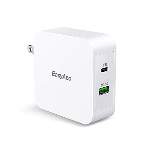 Product Cover EasyAcc 48W USB C Fast Wall Charger, Power Delivery and QC 3.0 USB Dual Ports Output for iPhone X/XR/XS/MAX/8/8Plus/7/7 Plus/MacBook and iPad Pro, Samsung S10/S9/9+/S8/8+, Nintendo Switch and More