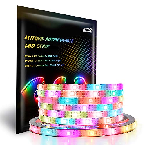Product Cover ALITOVE 16.4ft WS2812B Addressable Programmable Digital RGB LED Strip Light 30 LED/M 5m 150 Pixels Dream Color LED Flexible Strip Waterproof IP65 5VDC for Arduino, Raspberry Pi, Fadecandy DIY Project