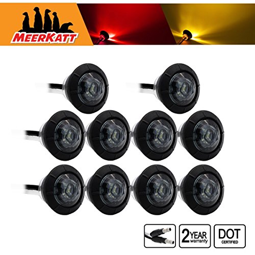 Product Cover Meerkatt (Pack of 10) Special Generation 3/4 inch Round Smoked Lens 5 Amber + 5 Red LED SMD Side Marker Clearance Indicators Lights 2 Pin Plug black rubber grommets Boat Trailer RV Truck 12V DC XT-DC