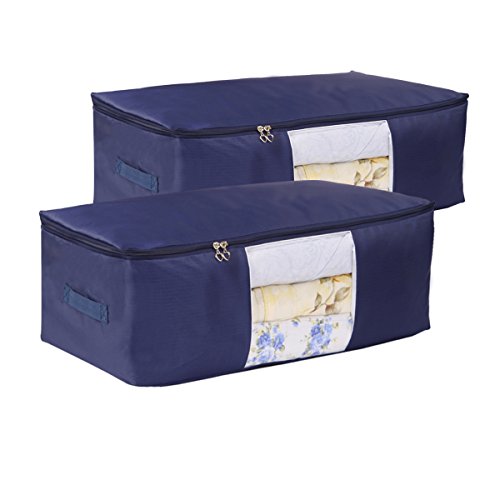 Product Cover VEAMOR Comforter Storage Bags Pack of 2,(14 Colors to Choose) Pillow Beddings/Blanket Clothes Organizer Storage Containers with Zippers,Breathable and Moistureproof. (Navy Blue 2pcs, XXL)