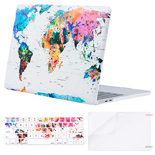 Product Cover MOSISO MacBook Pro 13 inch Case 2019 2018 2017 2016 Release A2159 A1989 A1706 A1708, Plastic Pattern Hard Shell & Keyboard Cover & Screen Protector Compatible with MacBook Pro 13, World Map