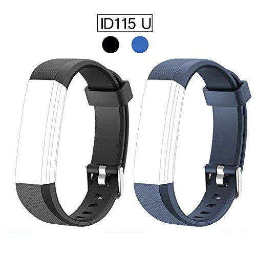 Product Cover Replacement Band for ID115U, REDGO ID115 U and ID115U HR Replaceable Strap Length Adjustable for Smart Bracelet Fitness Tracker, 2 Packs, Black Blue