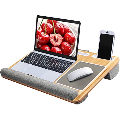 Product Cover Lap Desk - Fits up to 17 inches Laptop Desk, Built in Mouse Pad & Wrist Pad for Notebook, MacBook, Tablet, Laptop Stand with Tablet, Pen & Phone Holder (Wood Grain)
