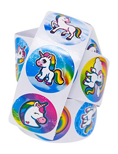 Product Cover 100 Unicorn Stickers: Roll of One Hundred (100) Stickers With Various Unicorn Designs - Easy To Peel & Remove - Great Addition To Unicorn Theme Birthday Party Favors, Supplies & Goody Bags