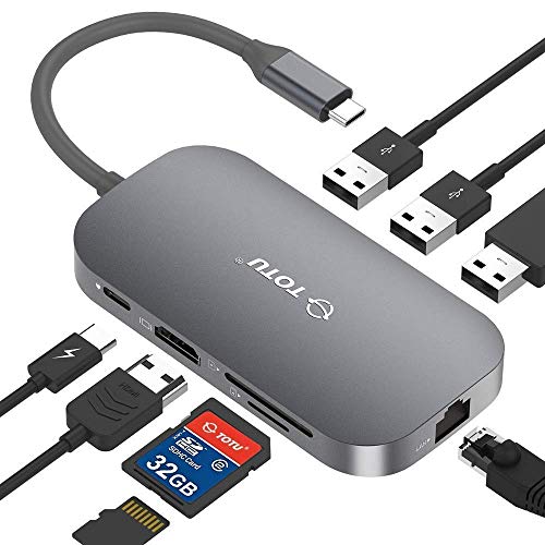 Product Cover USB C Hub, TOTU 8-In-1 Type C Hub with Ethernet Port, 4K USB C to HDMI, 2 USB 3.0 Ports, 1 USB 2.0 Port, SD/TF Card Reader, USB-C Power Delivery, Portable for Mac Pro and Other Type C Laptops (Silver)