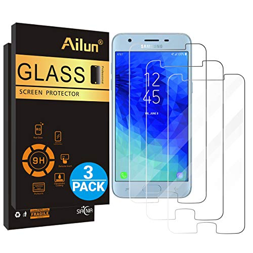 Product Cover Ailun Screen Protector for Galaxy J3 2018 3Pack Tempered Glass for Samsung Galaxy J3 Star 2018 SM J337 Amp Prime 3 2018 Galaxy J3 V 2018 Galaxy J3 Aura 2018 Galaxy Sol 3 2018 Case Friendly