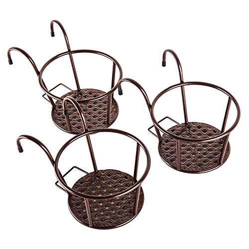 Product Cover HowRU Iron Art Hanging Baskets Plant Holder Outdoor Flower Stand Rail Metal Fence Balcony Plant Stand - Pack of 3