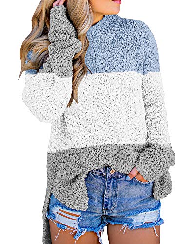 Product Cover Imily Bela Womens Fuzzy Knitted Sweater Sherpa Fleece Side Slit Full Sleeve Jumper Outwears
