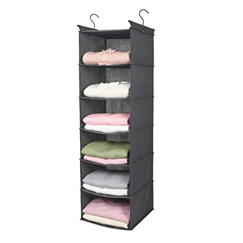 Product Cover MAX Houser 6 Tier Shelf Hanging Closet Organizer, Cloth Hanging Shelf with 2 Sturdy Hooks,for Storage,Foldable (Grey)