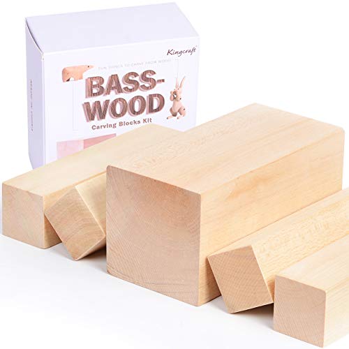 Product Cover 5 Pack Extra Large Basswood Carving Blocks Soft Solid Wooden Whittling Kit for Whittler Starter Kids Adults Beginner to Expert(XL-6x3x3inch)