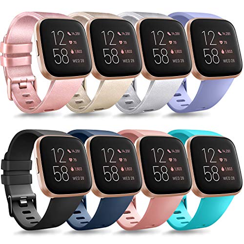 Product Cover Tobfit Sport Bands Compatible with Versa/Versa Lite/SE, Soft TPU Wristbands Accessories for Women Men, Rose Gold/Champagne/Silver/Lavender/Black/Blue/Pink/Teal, Large