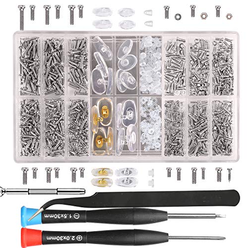 Product Cover bayite Eyeglass Sunglass Repair Kit with Screws Nose Pads (4 Types, 8 Pairs) Tweezers Screwdriver 21 Types Tiny Micro Screws 1000Pcs Assortment Stainless Steel Screws for Spectacles Watch