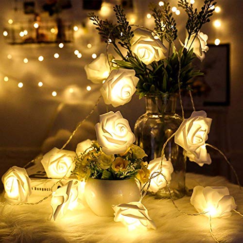 Product Cover EOYIZW Rose Lights, Rose Flower Fairy String Light, 10ft 20 LEDs Battery Operated Night Light with Remote Control for Kids Bedroom, Mirror, Walls, Windows, Wedding (White&Yellow)