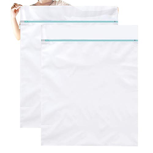 Product Cover OTraki Large Washing Machine Bag 2 Pack 43 x 35in Mesh Laundry Bags 2 Pack Camp Travel Dorm Heavy Duty Zipper Big Wash Net for Delicates Mess Bedding Blanket Pet Bed Jumbo Toys Netted Organizer White