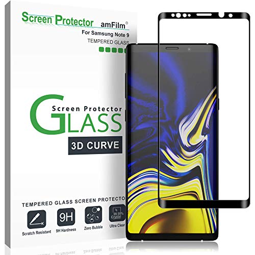 Product Cover amFilm Glass Screen Protector for Samsung Galaxy Note 9, Full Screen Coverage Screen Protector, 3D Curved Tempered Glass, Dot Matrix with Easy Installation Tray (Black)