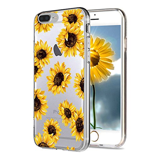 Product Cover iPhone 8 Plus Case Floral Clear, iPhone 7 Plus Case flowers, ZAOX Sunflower Pattern Shockproof Case Soft Flexible TPU Bumper Cover for Girls iPhone 7 Plus (2016)/iPhone 8 Plus (2017) 5.5 inch (4)