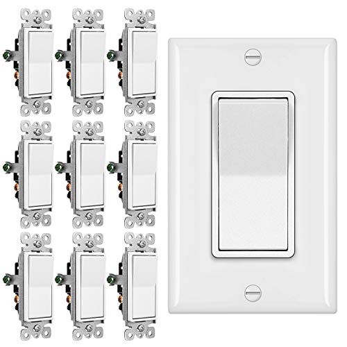 Product Cover [10 Pack] BESTTEN 3-Way Decorator Wall Light Switch with Wall Plate, 15A 120/277V, On/Off Paddle Rocker Interrupter, UL Listed, White