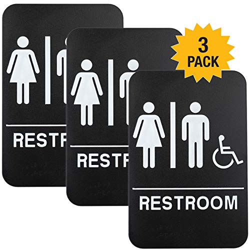 Product Cover Plastic Restroom Sign: Easy to Mount with Braille (ADA Compliant), Great for Business - 6