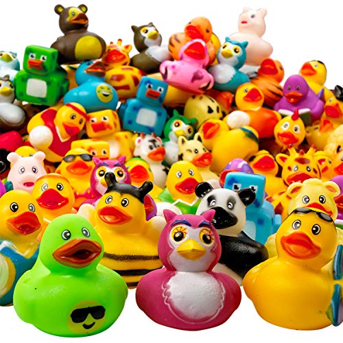 Product Cover Kicko Assorted Rubber Duckies - 100 PC Bath Floater - Baby Showers Accessories - Bulk Ducks for Kids - Easter Party, Halloween Party Favors, Rubber Ducks Supplies and Favors