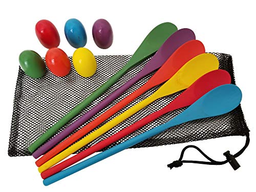 Product Cover Egg and Spoon Race Game - 6 Eggs and 6 Spoons (Pack of 12) - Made of The Real Wood - Fun Birthday Party School Church Camp Picnic for Boys Girls & Adults... (1 Set)