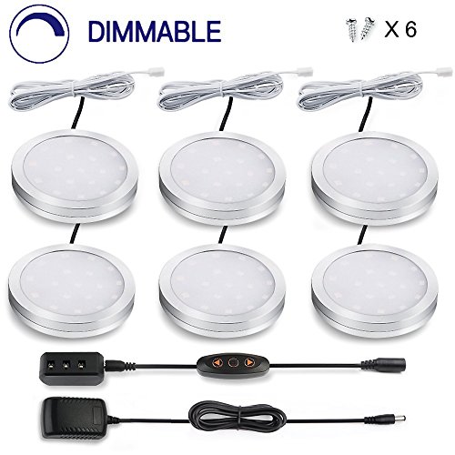 Product Cover LIT-PaTH LED Cabinet Puck Lighting Fixture, 12W 1020 Lumens, Dimmable Under Counter Light for Kitchen Closet Lighting, 6-Pack