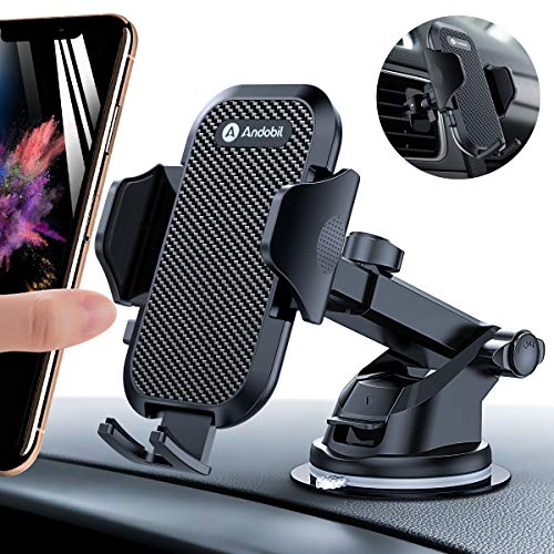 Product Cover Andobil Car Phone Mount Easy Clamp, Ultimate Hands-Free Phone Holder for Car Dashboard Air Vent Windshield, Super Suction Cup, Compatible for iPhone 11/11 Pro/8 Plus/8/X/XR/XS/7 Plus Samsung S10/S9/S8