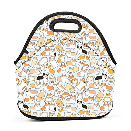Product Cover Corgi Dogs Insulated Neoprene Lunch Bag for Men Women and Kids - Reusable Soft Lunch Box for Work and School Water-Resistant 3D Printed
